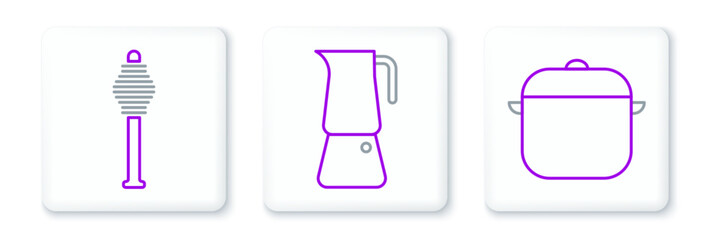 Set line Cooking pot, Honey dipper stick and Moka icon. Vector