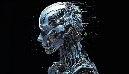 Female robot face, Artificial intelligence concept. Generative AI - obrazy, fototapety, plakaty