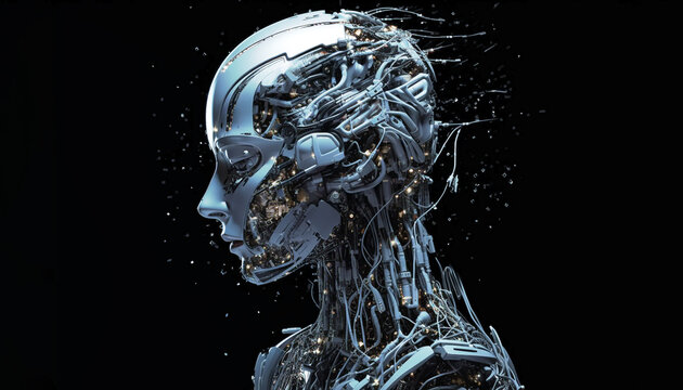 Naklejka Female robot face, Artificial intelligence concept. Generative AI