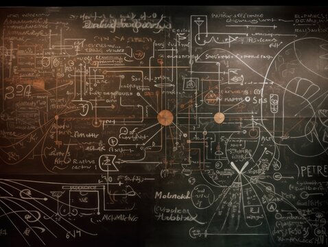 A chalkboard with math equations and diagrams