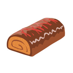 Chocolate roll with jam. Delicious cake. Confectionery sweet bake. Vector illustration isolated on white background