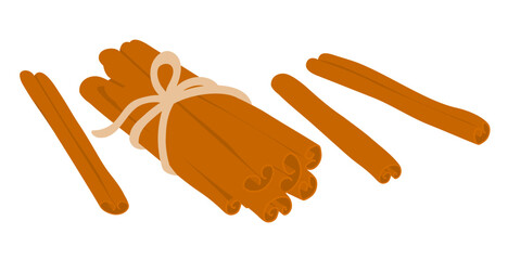 Aromatic spice cinnamon. Ingredient for cooking. Brown herb isolated on white background. Flat vector illustration