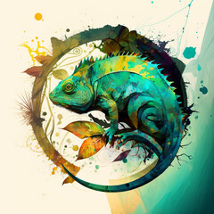 abstract environment including a chameleon symbol. Generative AI.