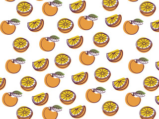 orange, seamless pattern orange whole and slices, half orange