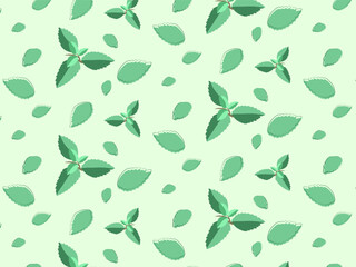 mint, mint seamless pattern with leaves on a green background