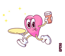 Cartoon running heart with coffee for fast food placement on a tray