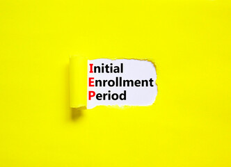 IEP symbol. Concept words IEP Initial enrollment period on beautiful white paper. Beautiful yellow...