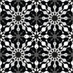 Fototapeta premium Black and white seamless repeating pattern. Decorative tile with abstract geometric interlaced flowers. Vector illustration. Great as a background or texture.