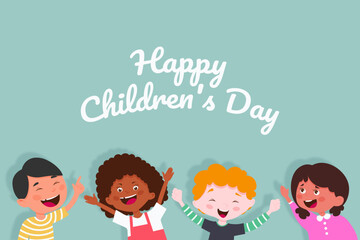 Obraz na płótnie Canvas Happy childrens day with boys and girls cartoons design, International celebration theme Vector illustration