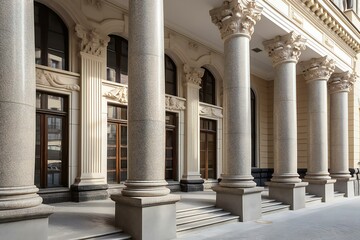Obraz premium Courthouse columns. Classical building façade with stone and marble. Greek Style Columns Row. Generative AI