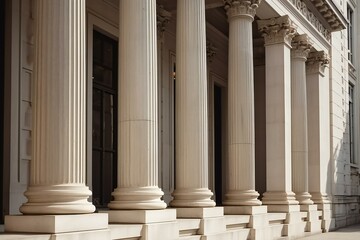 Naklejka premium Courthouse columns. Classical building façade with stone and marble. Greek Style Columns Row. Generative AI