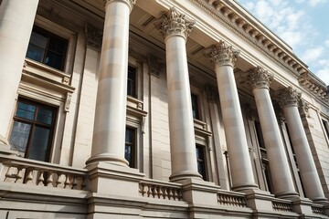 Courthouse columns. Classical building façade with stone and marble. Greek Style Columns Row. Generative AI