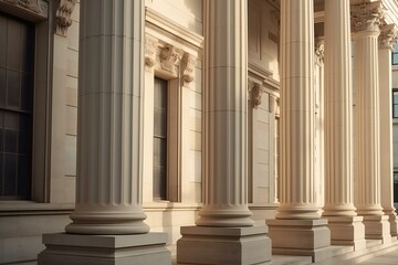 Obraz premium Courthouse columns. Classical building façade with stone and marble. Greek Style Columns Row. Generative AI