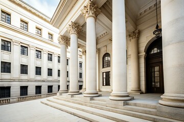 Fototapeta premium Courthouse columns. Classical building façade with stone and marble. Greek Style Columns Row. Generative AI