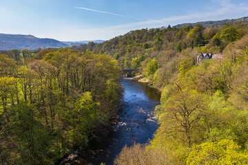View of the Dee River in Llangollen. Denbighshire, Wales. UK.