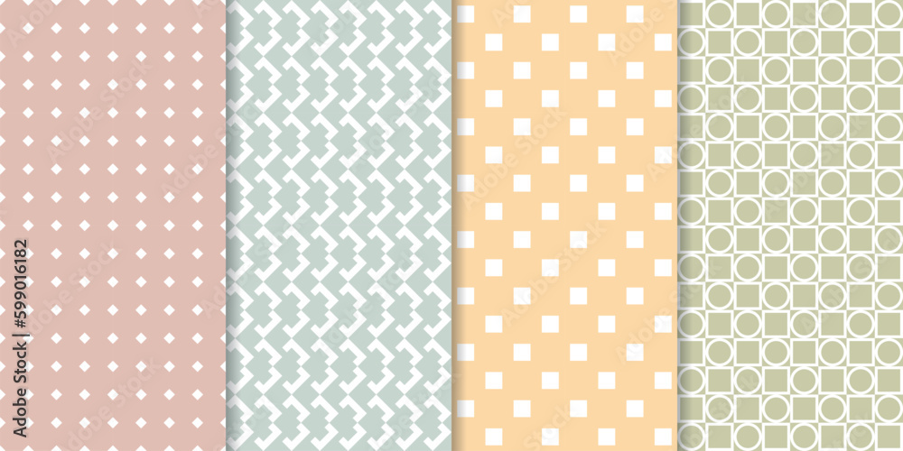 Wall mural set of cute minimal geometric texture seamless patterns. repeating simple geometrical shapes modern 
