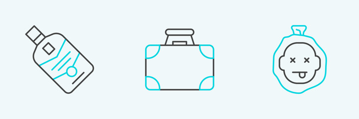 Set line Murder, Whiskey bottle and Briefcase and money icon. Vector