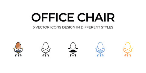 Office Chair Icon Design in Five style with Editable Stroke. Line, Solid, Flat Line, Duo Tone Color, and Color Gradient Line. Suitable for Web Page, Mobile App, UI, UX and GUI design.