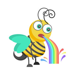 Abstract Flat Cartoon Animal Insect Beetle Bee Pukes A Rainbow Fly Honey Yellow Animal Vector Design Style Elements Fauna Wildlife
