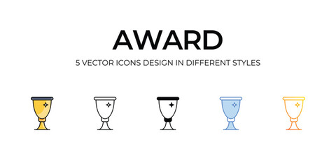 Award Icon Design in Five style with Editable Stroke. Line, Solid, Flat Line, Duo Tone Color, and Color Gradient Line. Suitable for Web Page, Mobile App, UI, UX and GUI design.