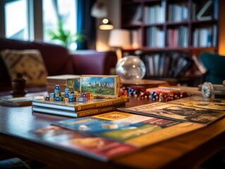 Fototapeta premium A stack of board games on a coffee table