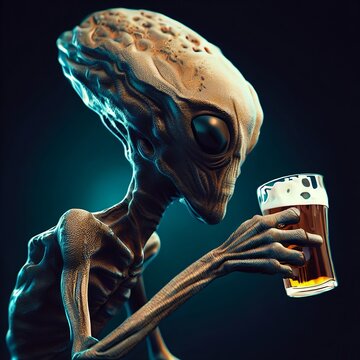 An Alien drinking beer created with Generative AI technology