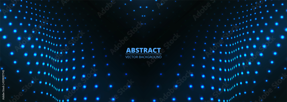 Poster Dark blue vector wide futuristic abstract background with blue particle dots. Vector illustration Generative AI