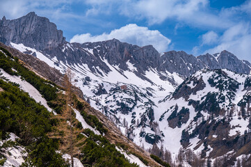 Landscape of the Hochschwab Mountains in the Northern Limestone Alps of Austria.