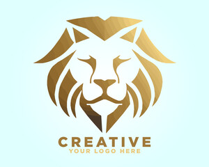 golden lion logo, minimalist logo, golden lion head © Kenedy
