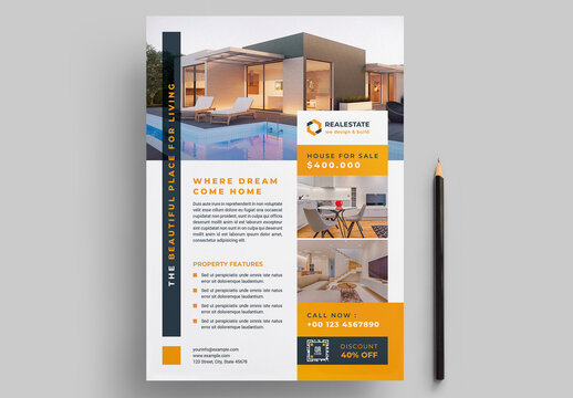 Real Estate Flyer Layout with Orange Accents