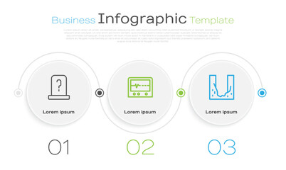 Obraz premium Set line Grave with tombstone, Beat dead in monitor and Cemetery digged grave hole. Business infographic template. Vector