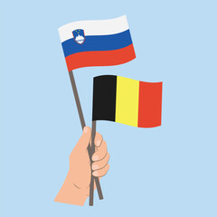 Flags of Slovenia and Belgium, Hand Holding flags