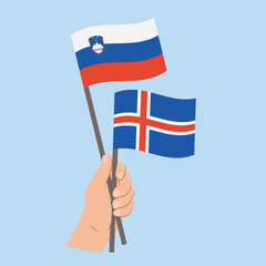 Flags of Slovenia and Iceland, Hand Holding flags