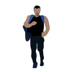 A man walks down the street in spring clothes. 2D image for use as an entourage. Vector flat city infographics.