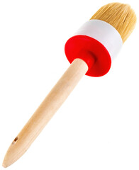 natural paint brush on a white background with a wooden handle