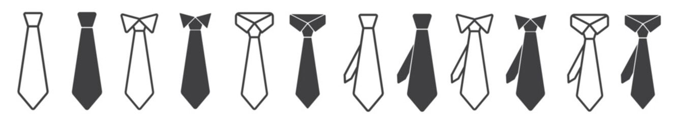 Tie icon vector set. professional necktie line symbol. businessman suit neck tie icon collection. - obrazy, fototapety, plakaty