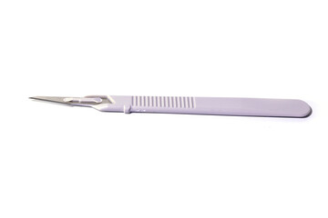 Disposable surgical scalpel isolated on white