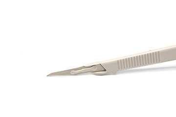 Disposable surgical scalpel isolated on white