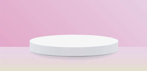 Round white pedestal, product display stand mockup, pink background. 3d rendering