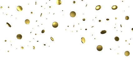 Golden serpentine confetti on transparent background. luxury isolated