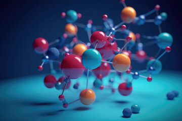 Molecular structure with connections between atoms on abstract background, macro shot. Scientific research in molecular chemistry. Created with Generative AI