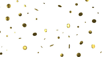 Golden confetti falling down isolated on transparent background.