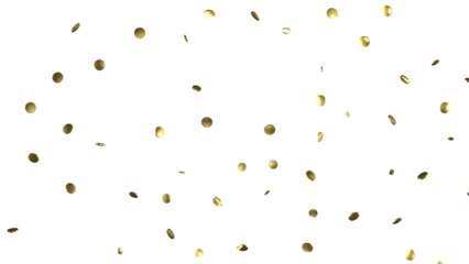 Glittering confetti on a transparent background. Holiday, birthday and Christmas decoration