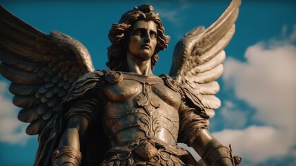 Fototapeta premium Angel statue with wings. Generative AI.