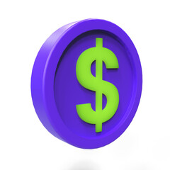 3d illustration USA dollar coin icon money 3d render
