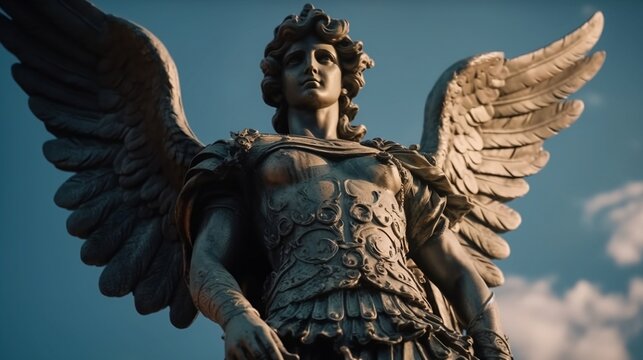 Angel statue with wings. Generative AI.