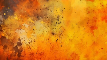 Yellow orange background with texture and distressed vintage grunge and watercolor paint stains Generative AI