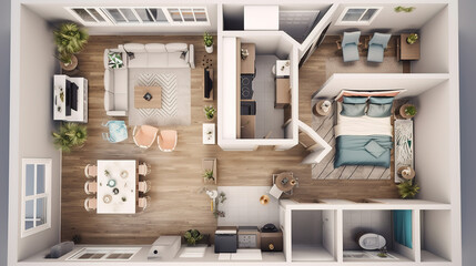 High angle living room interior design. Generative Ai