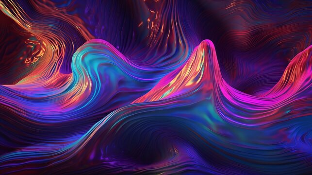 3d render, fluid ripples, liquid metal surface, spectrum, bright hue colors Generative AI