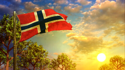 waving flag of Norway at sundown for independence day - abstract 3D illustration